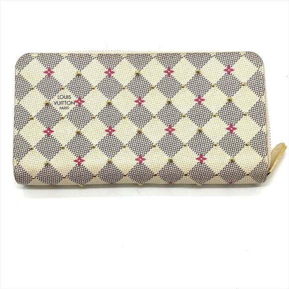 Louis Vuitton Studded Zippy Wallet Damier Azur N64615 White Unisex